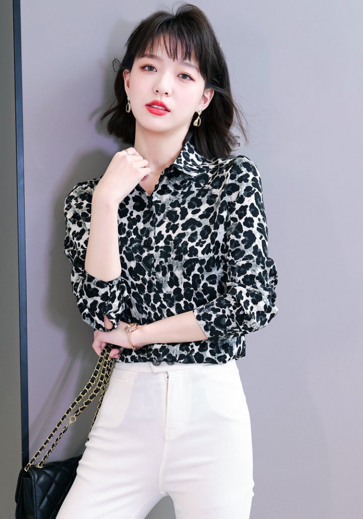 Leopard spring small shirt long sleeve shirt for women