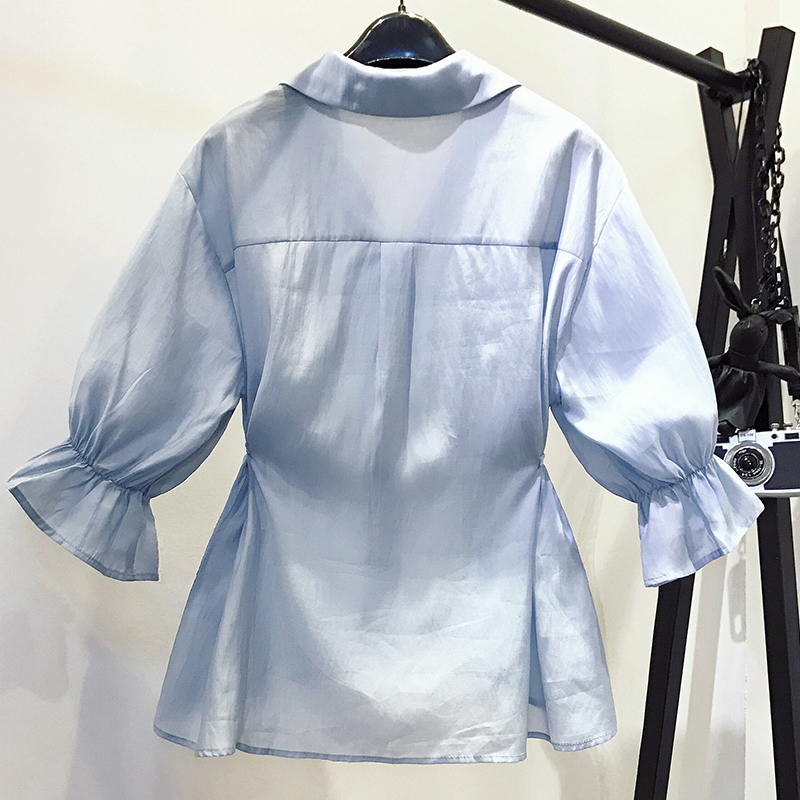 Chiffon V-neck tops Korean style large yard shirt for women