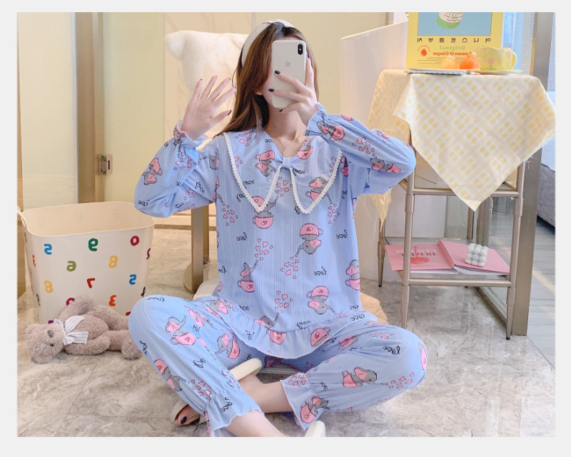 Sweet princess girl spring small elephants pajamas 2pcs set