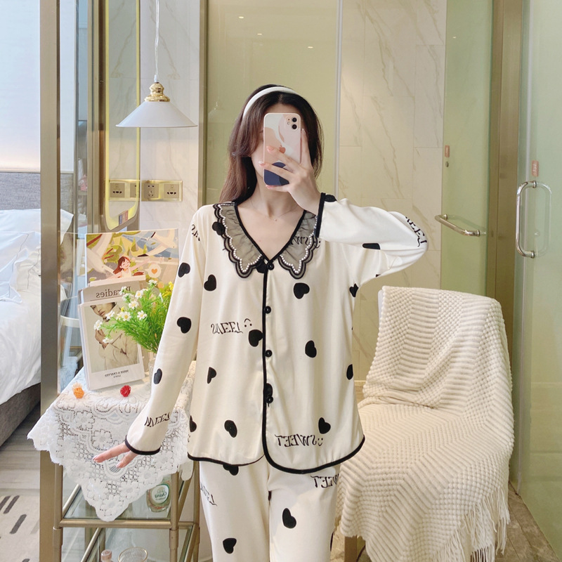 Lapel homewear milk silk pajamas 2pcs set for women