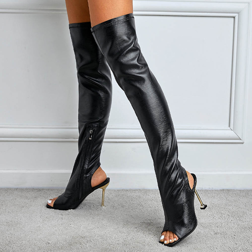 Exceed knee summer boots fish mouth stilettos