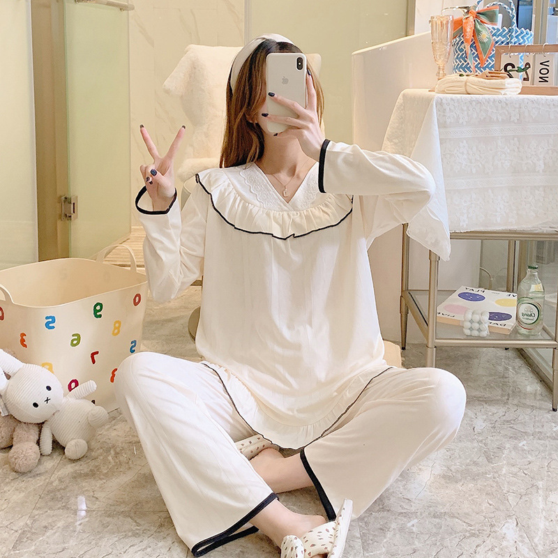 Lady homewear simple long sleeve pajamas 2pcs set for women