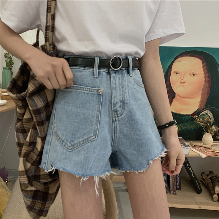 High waist pocket jeans washed shorts for women