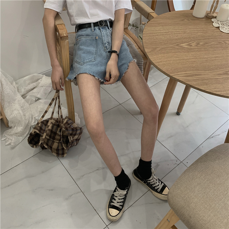 High waist pocket jeans washed shorts for women