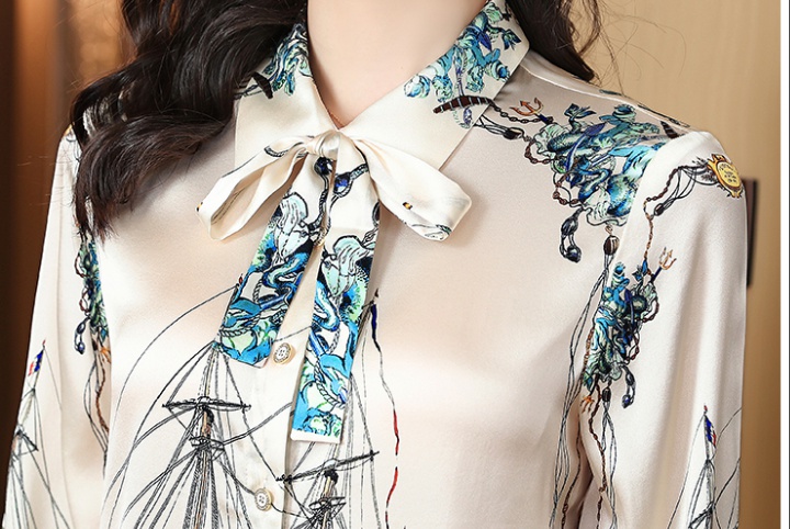 Silk spring printing tops real silk satin shirt