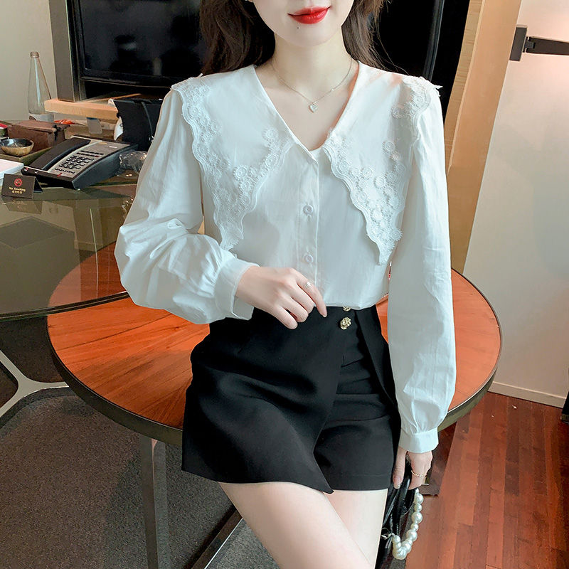 Long sleeve doll collar tops all-match shirt for women