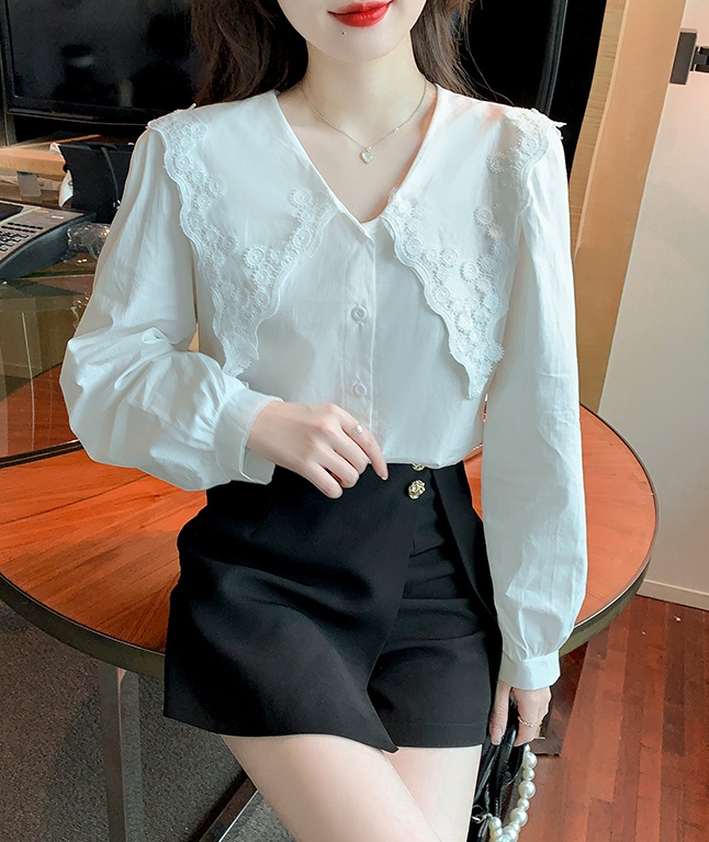 Long sleeve doll collar tops all-match shirt for women