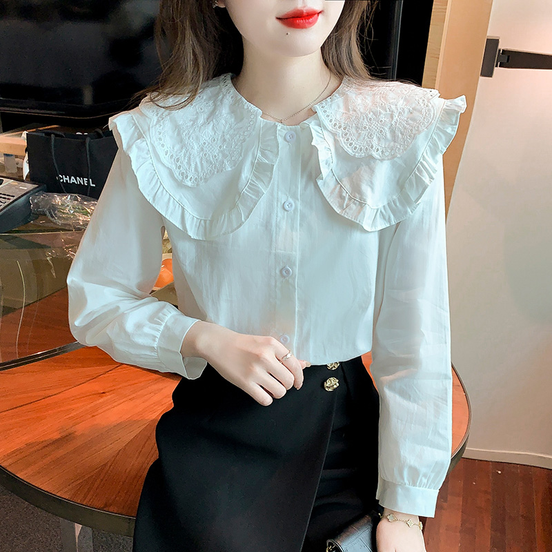 Splice doll collar shirt all-match loose tops for women