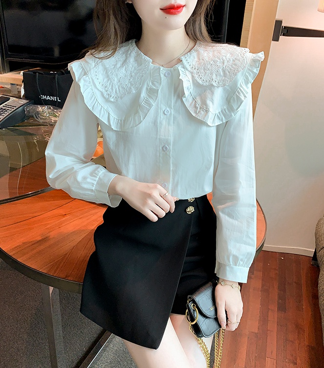Splice doll collar shirt all-match loose tops for women