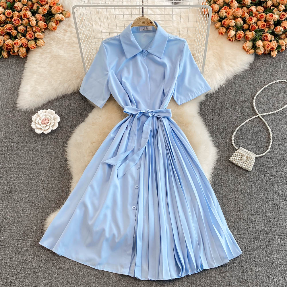 France style slim pinched waist pleated tender summer dress