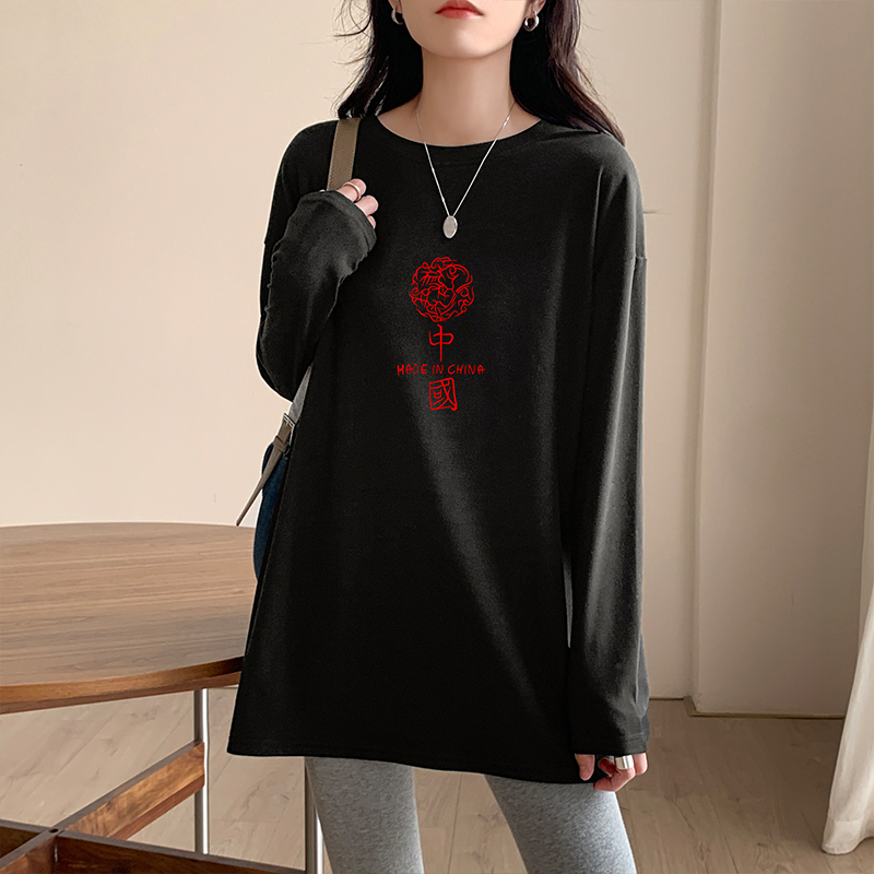 Long spring and autumn tops Western style T-shirt for women