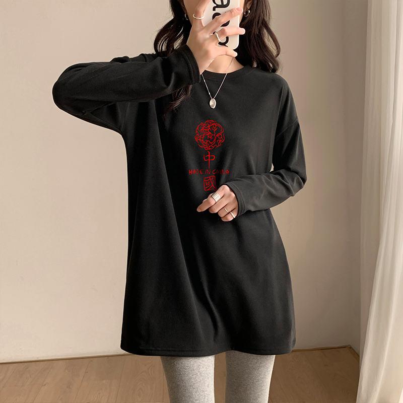 Long spring and autumn tops Western style T-shirt for women