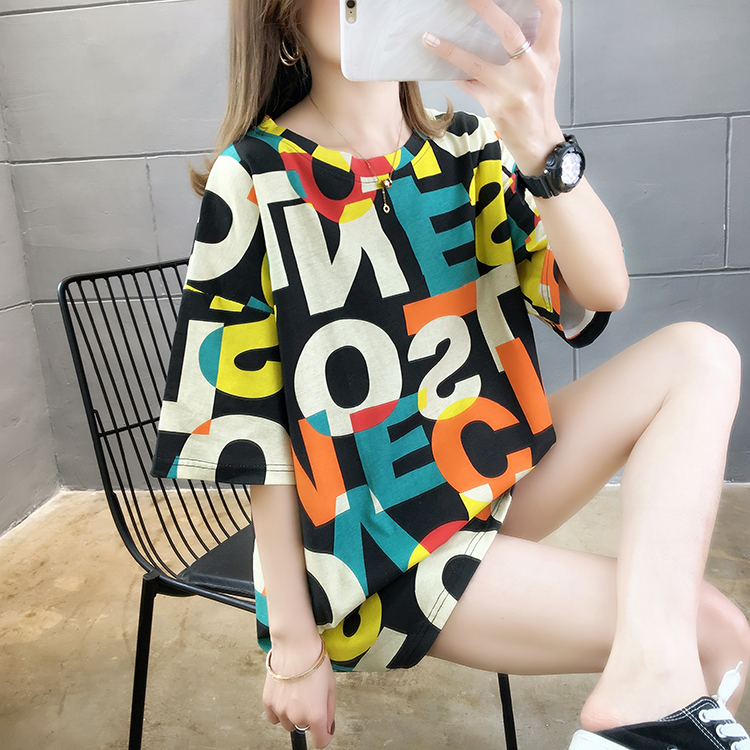 Printing long summer letters T-shirt for women