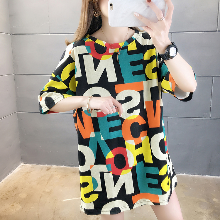 Printing long summer letters T-shirt for women