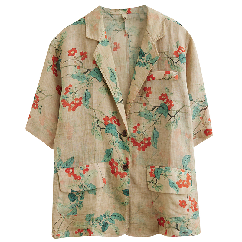 Loose summer tops cotton linen business suit for women