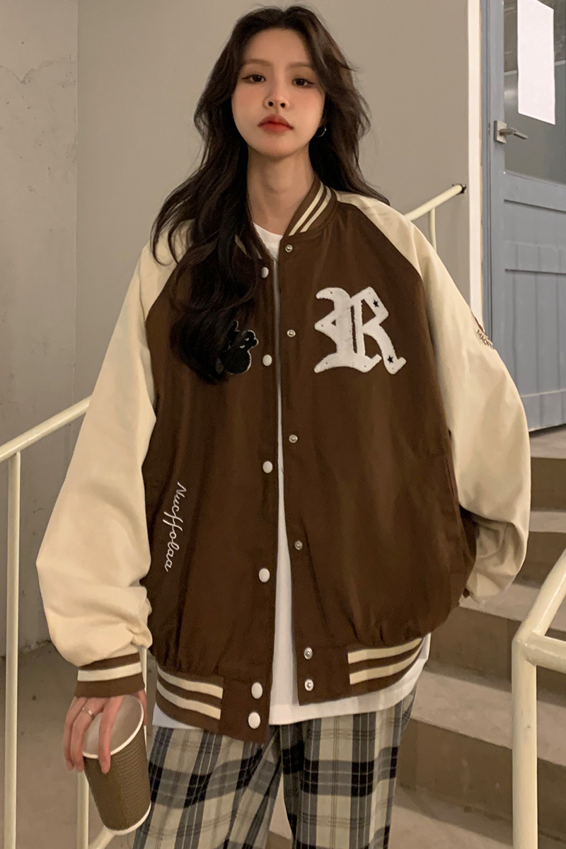 Couples brown jacket spring baseball uniforms for women