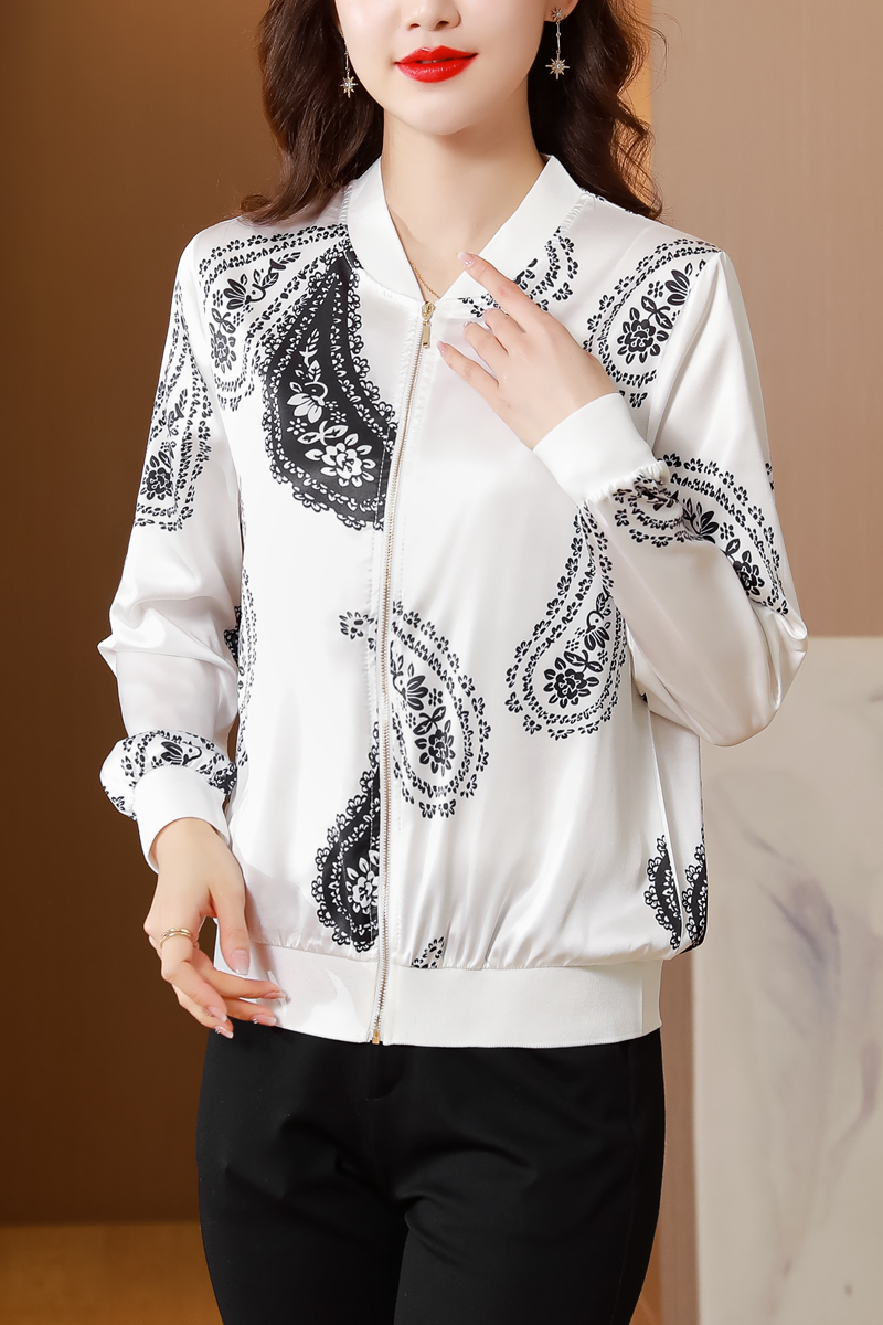 Loose imitation silk coat printing thin sun shirt for women