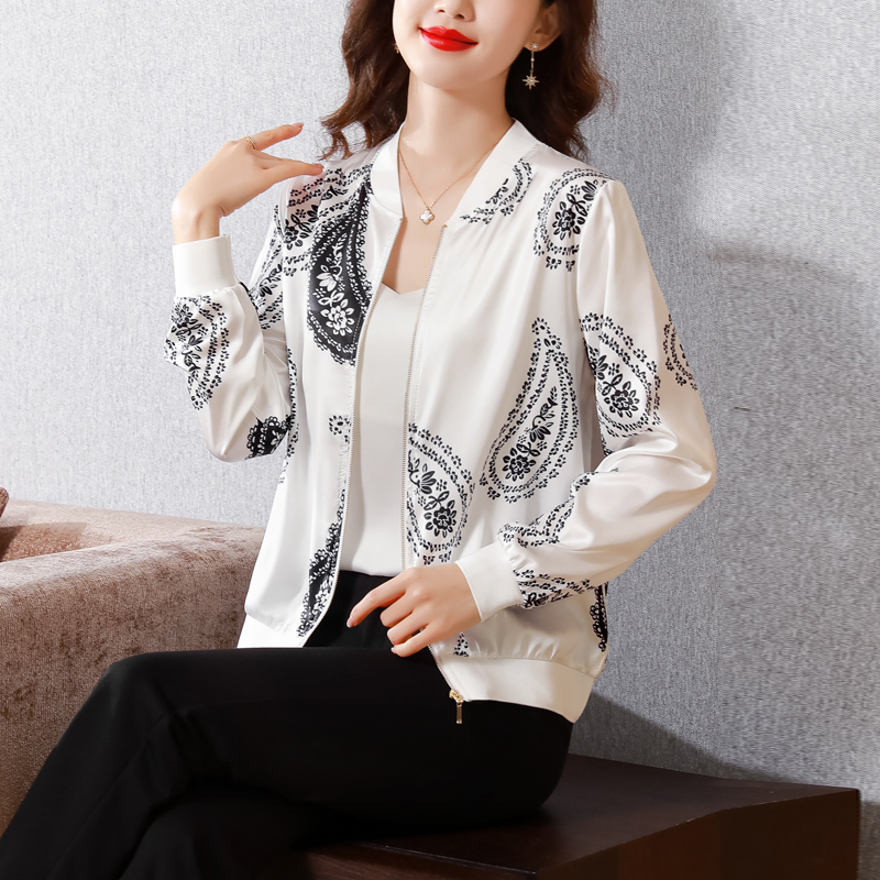 Loose imitation silk coat printing thin sun shirt for women