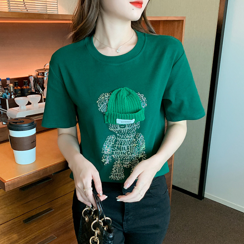 Spring sueding tops short sleeve loose T-shirt for women