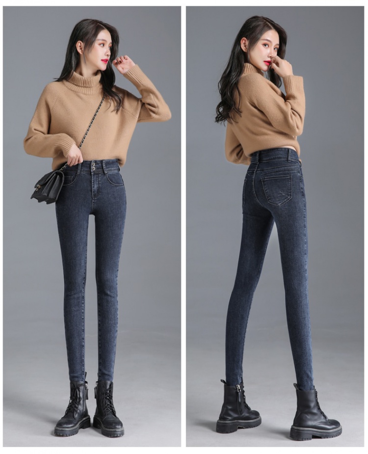 Plus velvet tight jeans high waist thick pencil pants for women