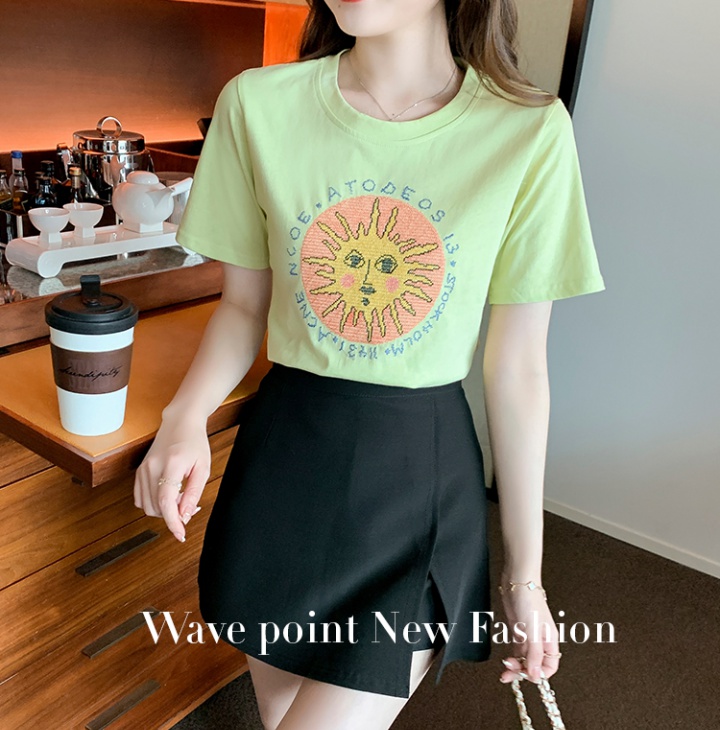 Slim letters short sleeve sun flower T-shirt for women