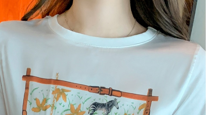 Stitching summer tops real silk T-shirt for women