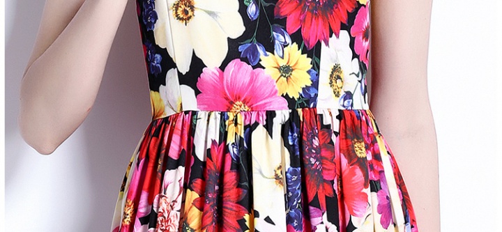Vacation slim spring dress printing big skirt strap dress