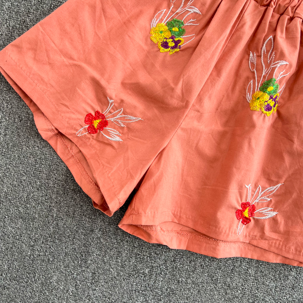 High waist shorts shirt 2pcs set for women