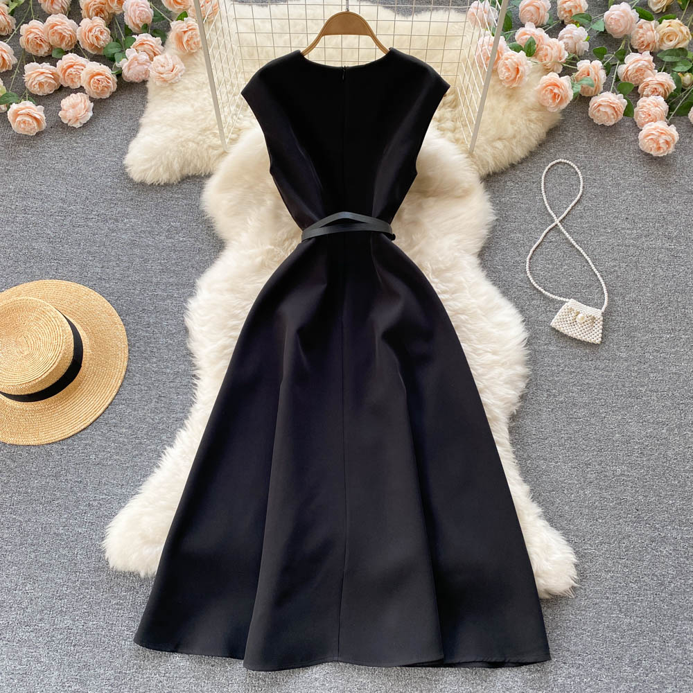 Black slim Western style European style simple dress