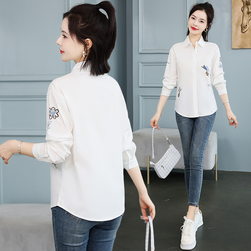 White retro tops spring long sleeve shirt for women