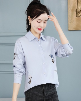 White retro tops spring long sleeve shirt for women