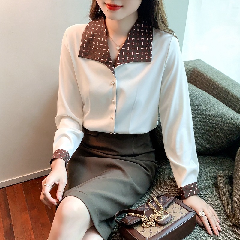 Satin light tops fashion long sleeve shirt for women
