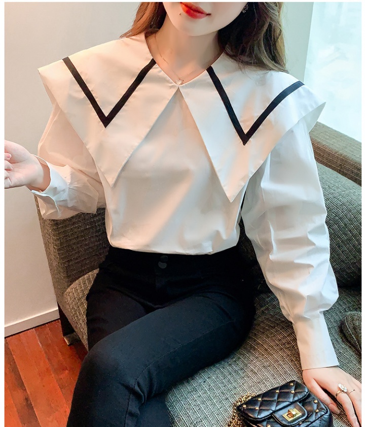 Navy collar long sleeve shirt spring loose tops for women