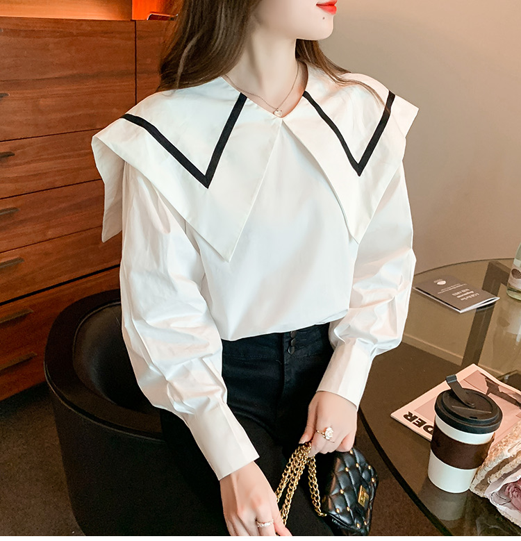 Navy collar long sleeve shirt spring loose tops for women