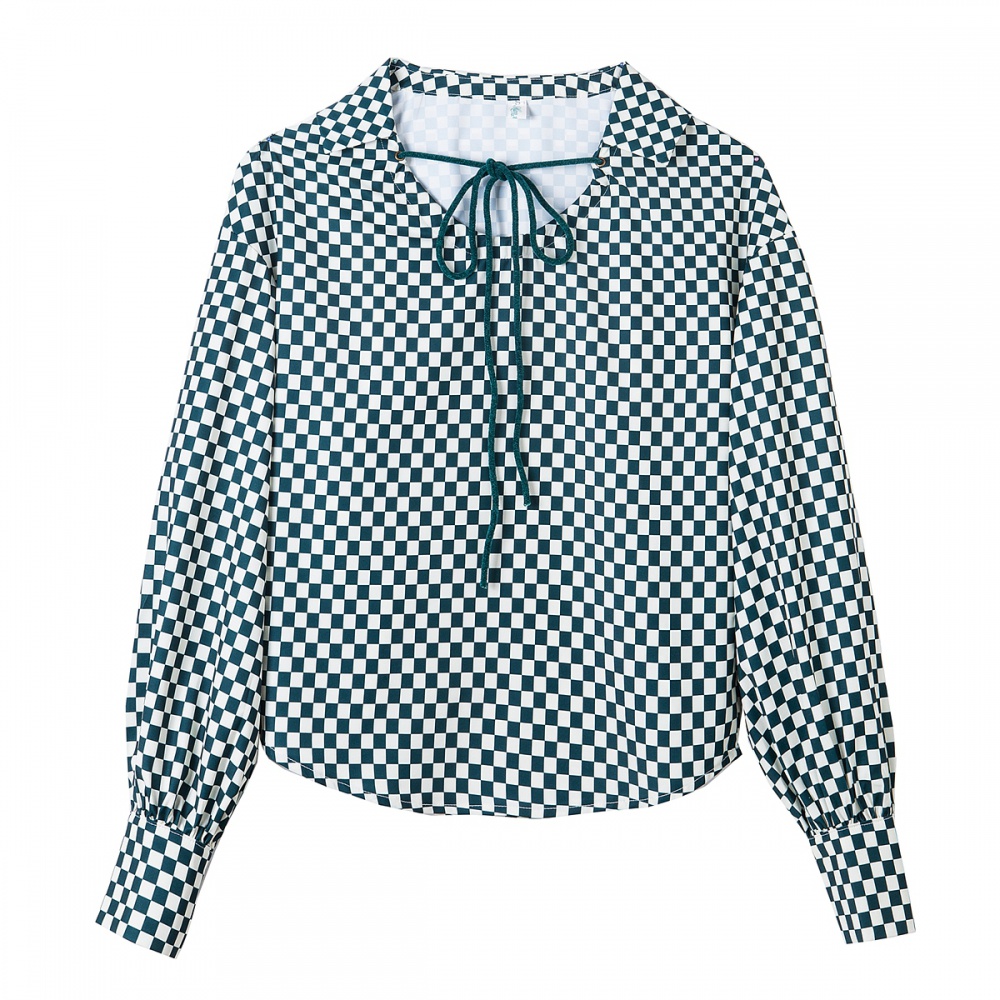 Chessboard retro tops spring chiffon shirt for women