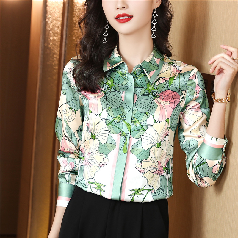 Spring long sleeve silk shirt fashion temperament tops
