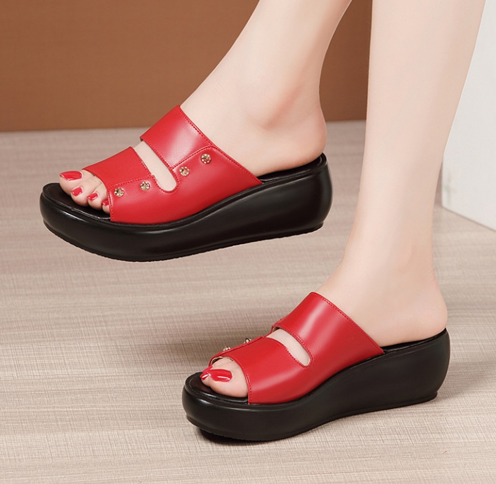 Thick crust middle-heel slippers summer shoes for women