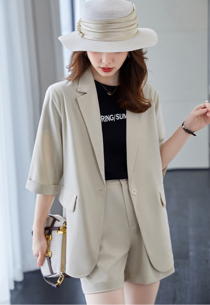 Black Korean style coat Casual thin shorts 2pcs set for women