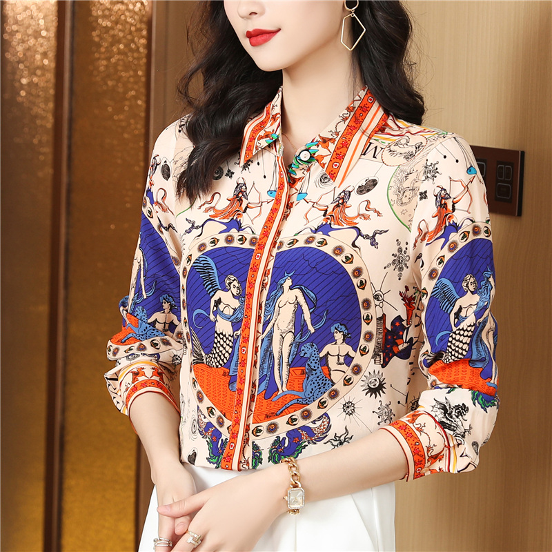 Fashion long sleeve shirt real silk silk tops for women