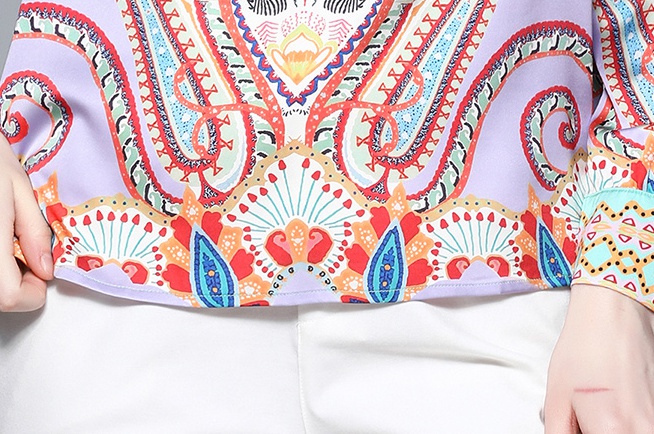Long sleeve imitation silk printing pattern shirt for women