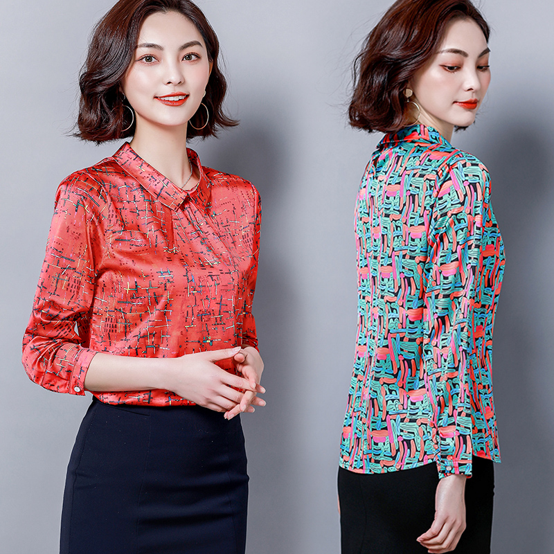 Silk spring tops long sleeve real silk shirt for women