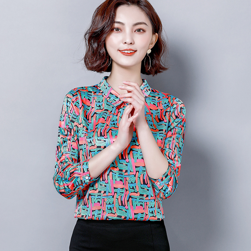 Silk spring tops long sleeve real silk shirt for women