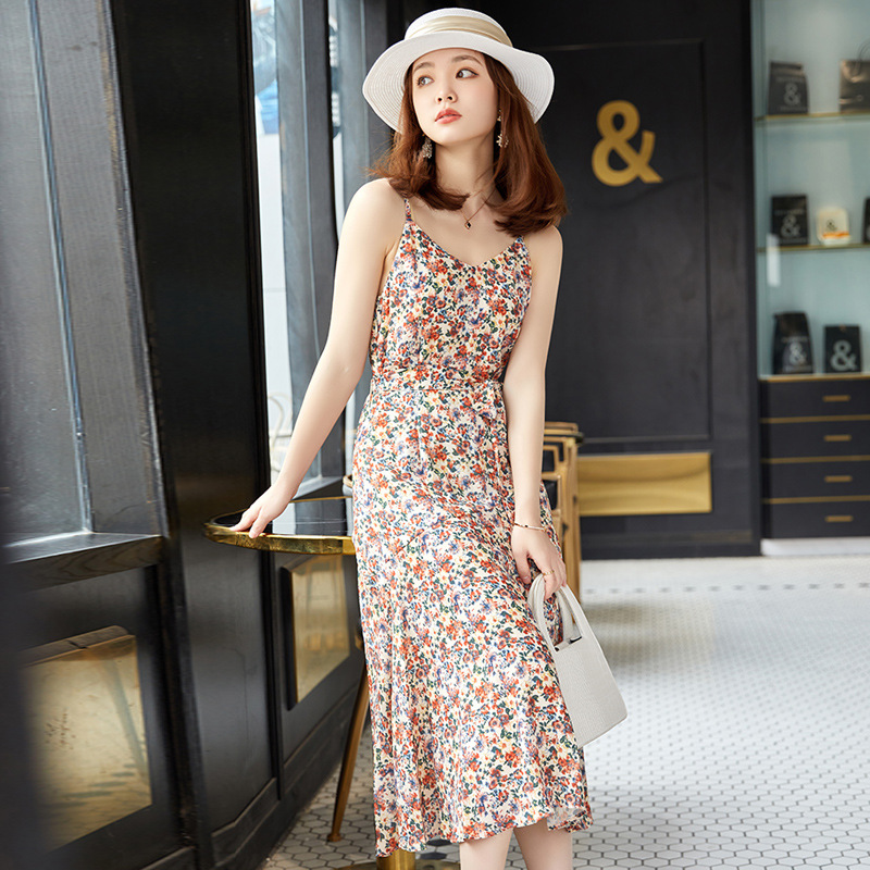Fashion printing slim long summer floral temperament dress