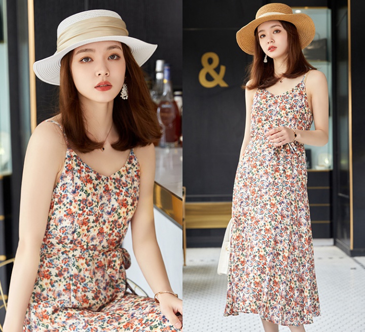 Fashion printing slim long summer floral temperament dress