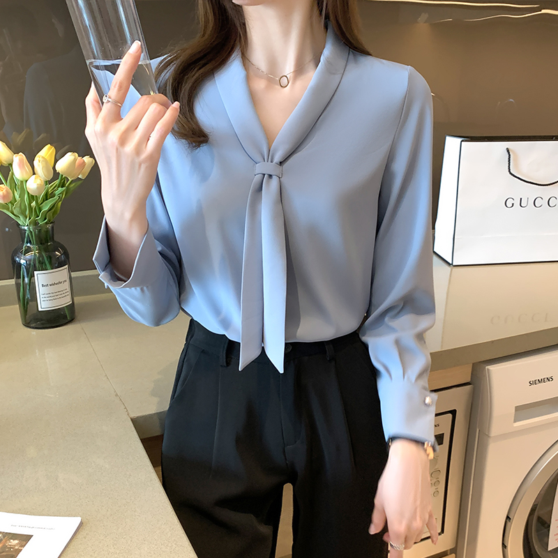 V-neck chiffon shirt long sleeve tops for women
