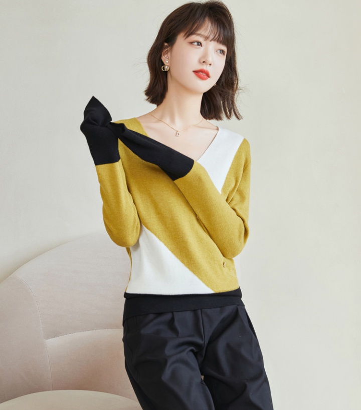 Mixed colors irregular sweater small wool splice tops