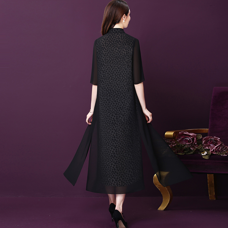 Spring Pseudo-two long middle-aged loose dress for women