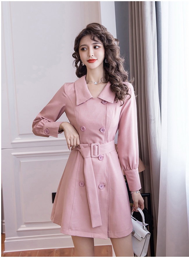 Autumn pink business suit long long sleeve dress