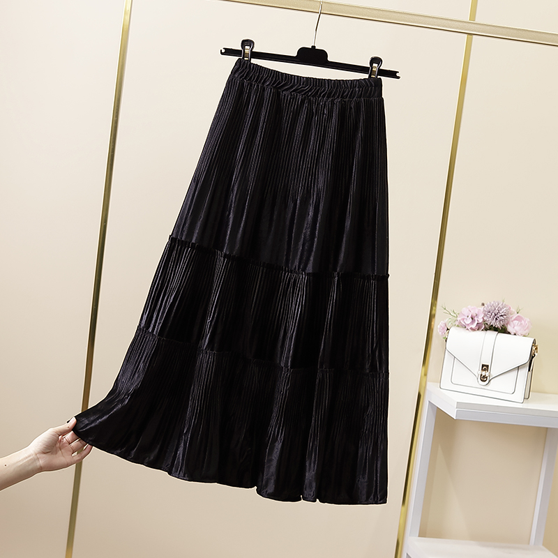 Casual pleated long skirt spring slim skirt for women