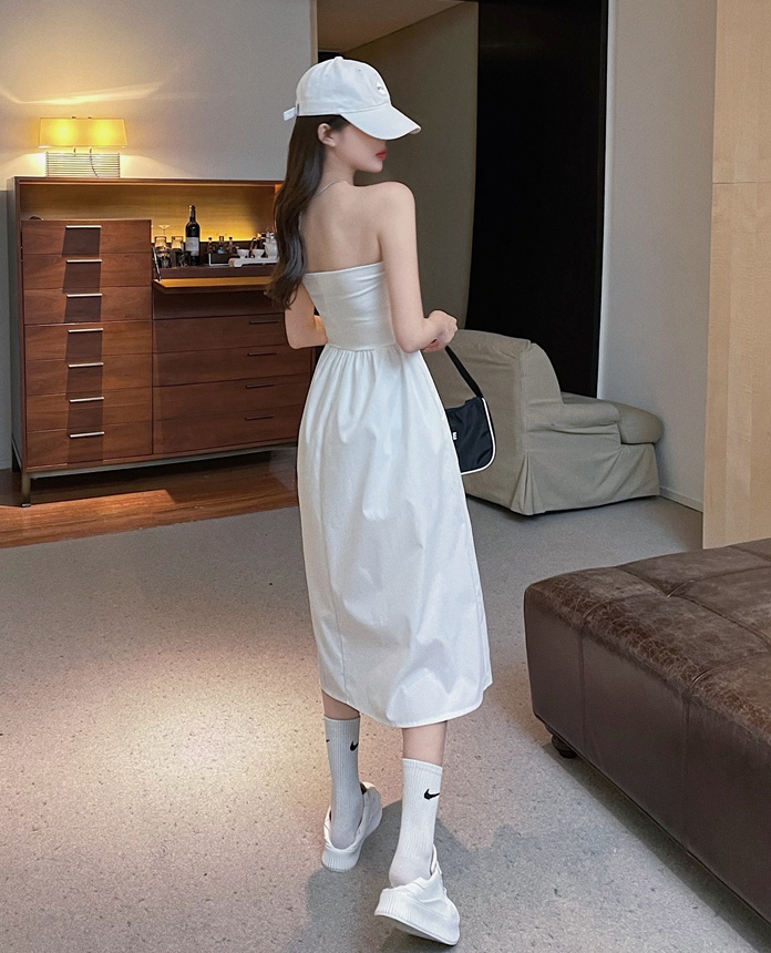 Simple wrapped chest long dress college style dress for women